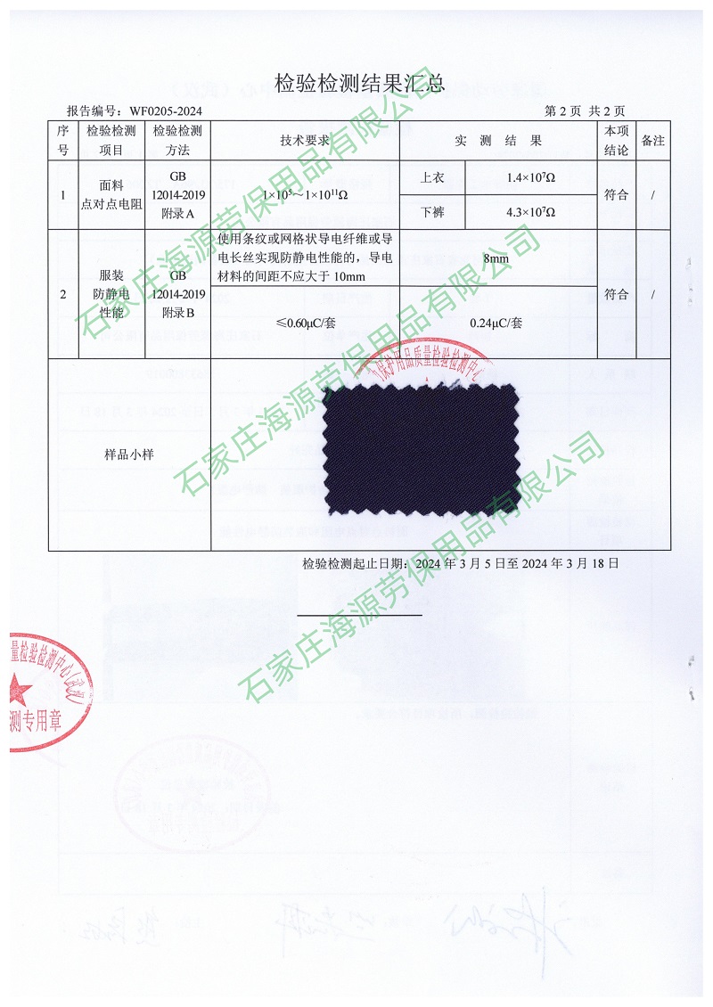 防靜電面料檢測報(bào)告和防靜電工作服檢測報(bào)告4